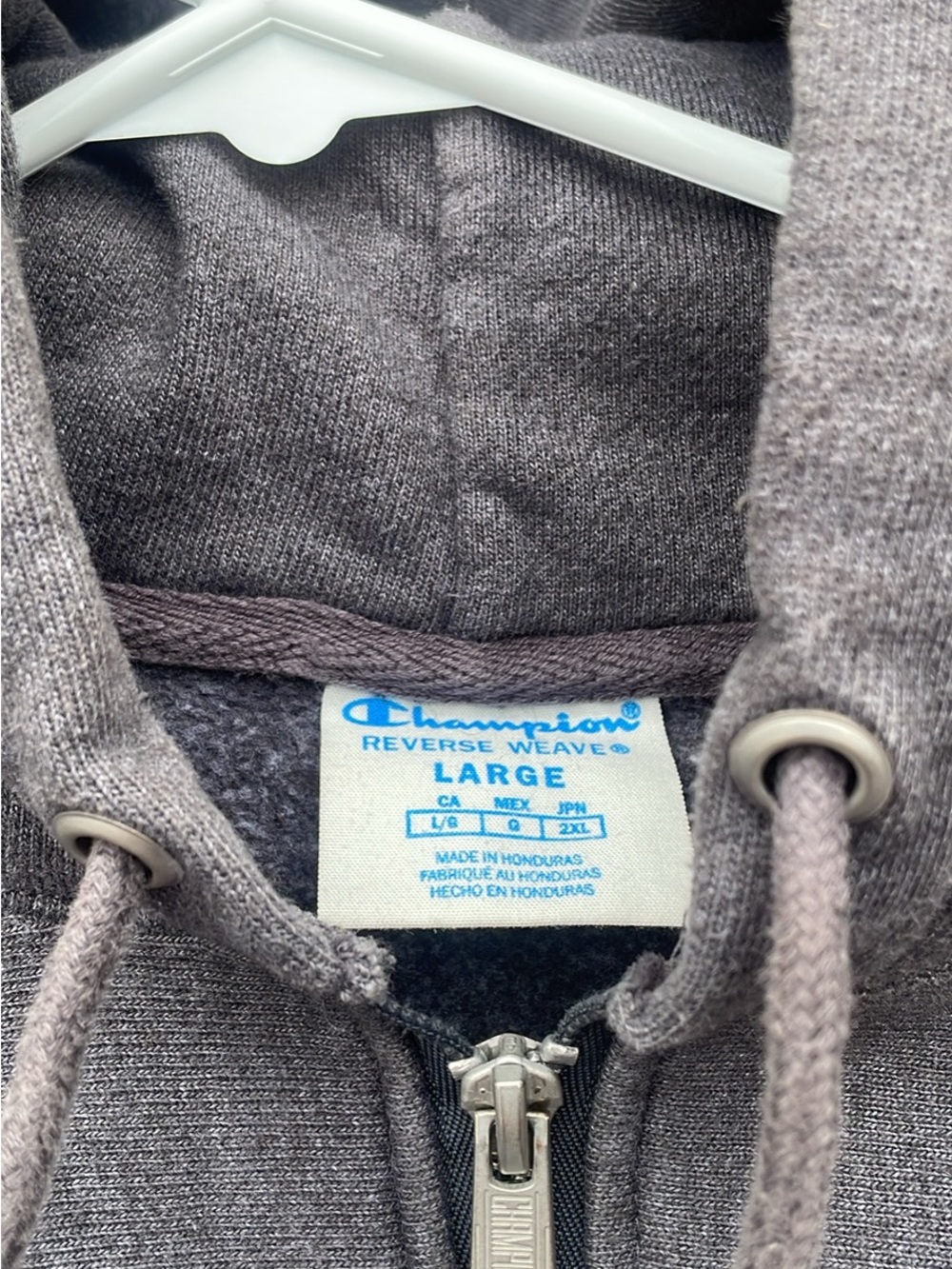 Champion Gray Zip-Up Hoodie with Hood and Drawstrings
